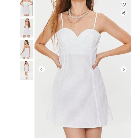 Sweetheart Gingham Mini Dress - Unlined Spaghetti Strap Beach Cover Party Dress - Picture 4 of 11